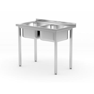 Stůl se 2 dřezy – přišroubovaný, HENDI, Kitchen Line, dva dřezy, 1000x600x(H)850mm | 817049